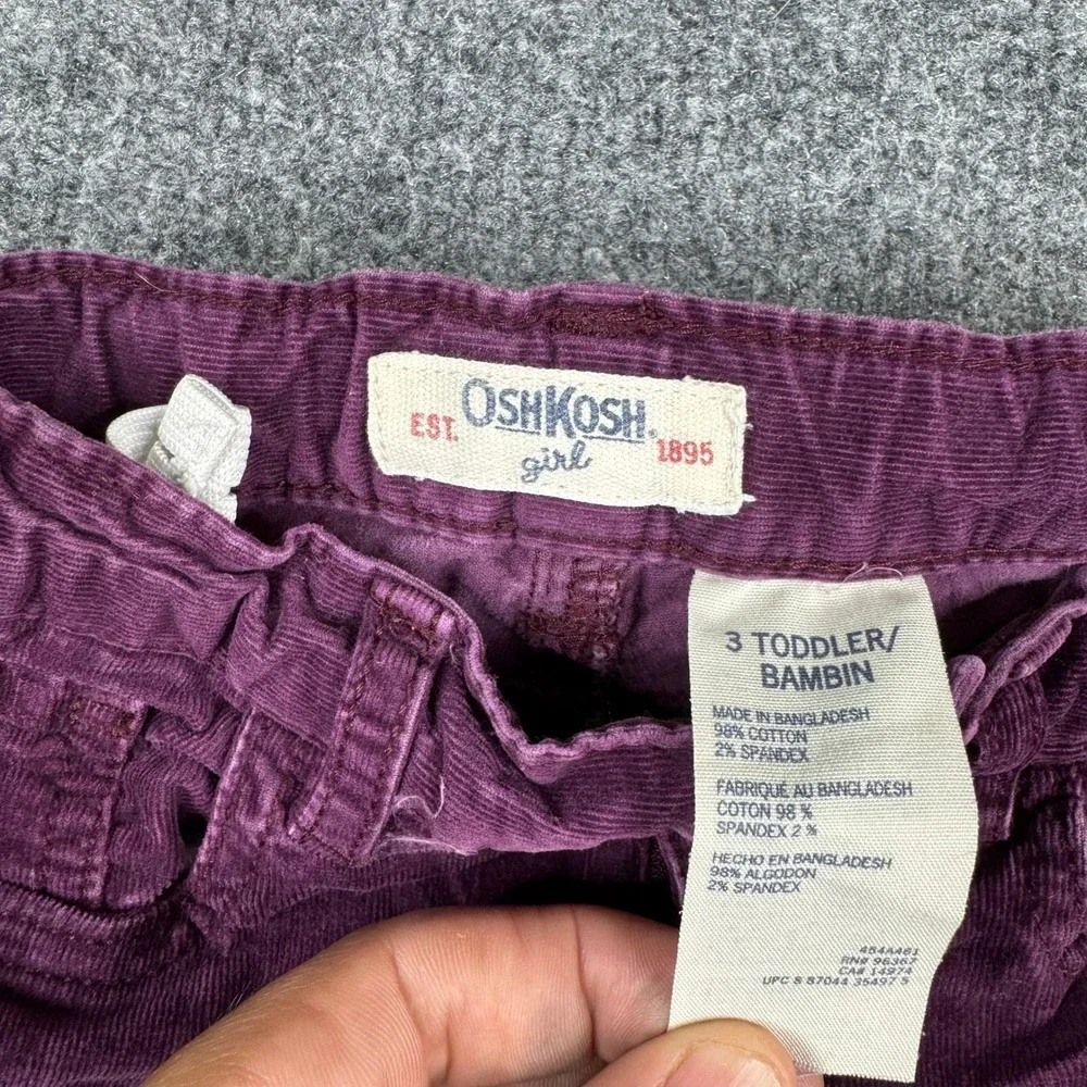 OshKosh Corduroy Pants Girls Size 3T Purple Slim Fit Adjustable Waist Cotton